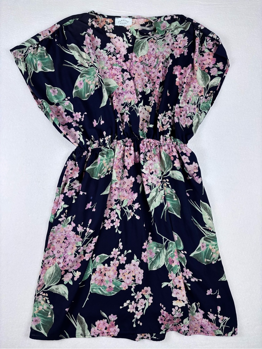 Janette Plus 3X Navy Floral Fit & Flare V-Neck Dress Cottagecore Boho feminine